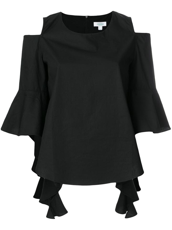 Jovonna Cold Shoulder Flute Top - Black
