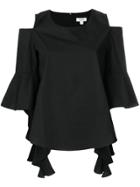 Jovonna Cold Shoulder Flute Top - Black