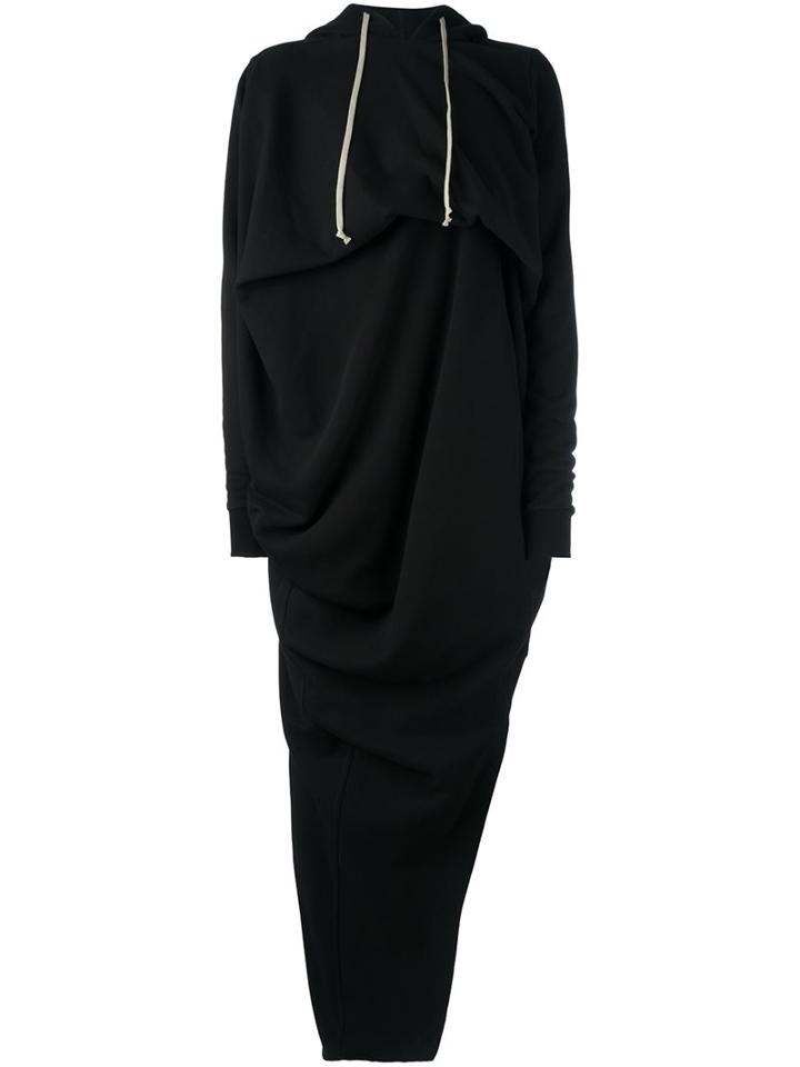 Rick Owens Long Asymmetric Hoodie, Men's, Size: Medium, Black, Cotton