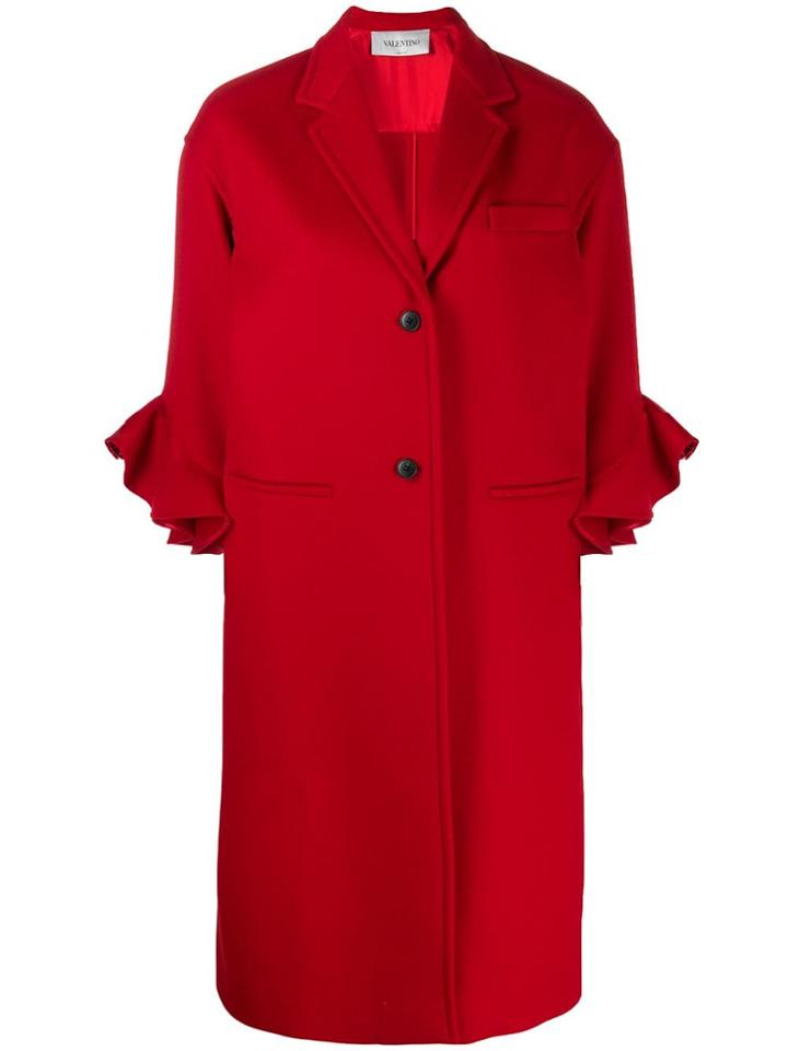 Valentino Ruffle Sleeve Coat - Red