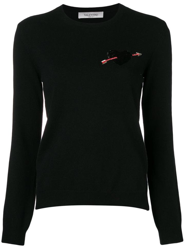 Valentino Embellished Arrow Heart Sweater - Black