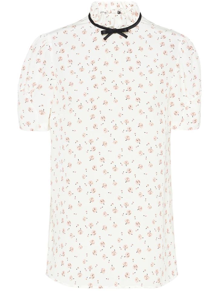 Miu Miu Printed Marocain Top - White