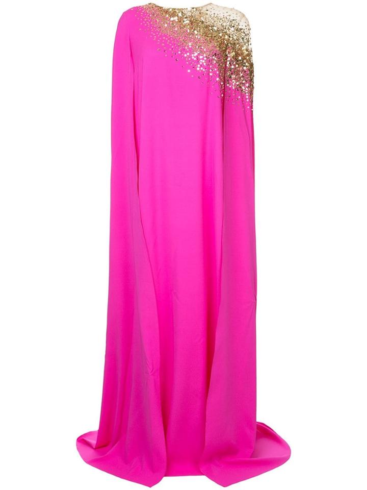 Oscar De La Renta Draped Glitter Gown - Pink & Purple