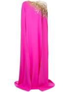 Oscar De La Renta Draped Glitter Gown - Pink & Purple