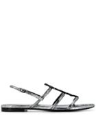 Saint Laurent Cassandra Leather Sandals - Silver