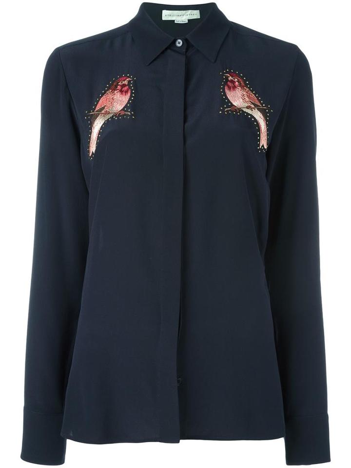 Stella Mccartney Embroidered Robin Crystal Shirt, Women's, Size: 38, Blue, Silk/viscose/crystal