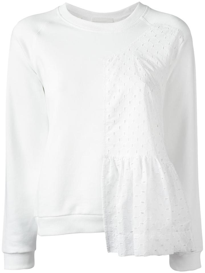 Peter Jensen Ruffle Panel Sweatshirt, Women's, Size: Xs, White, Cotton/spandex/elastane