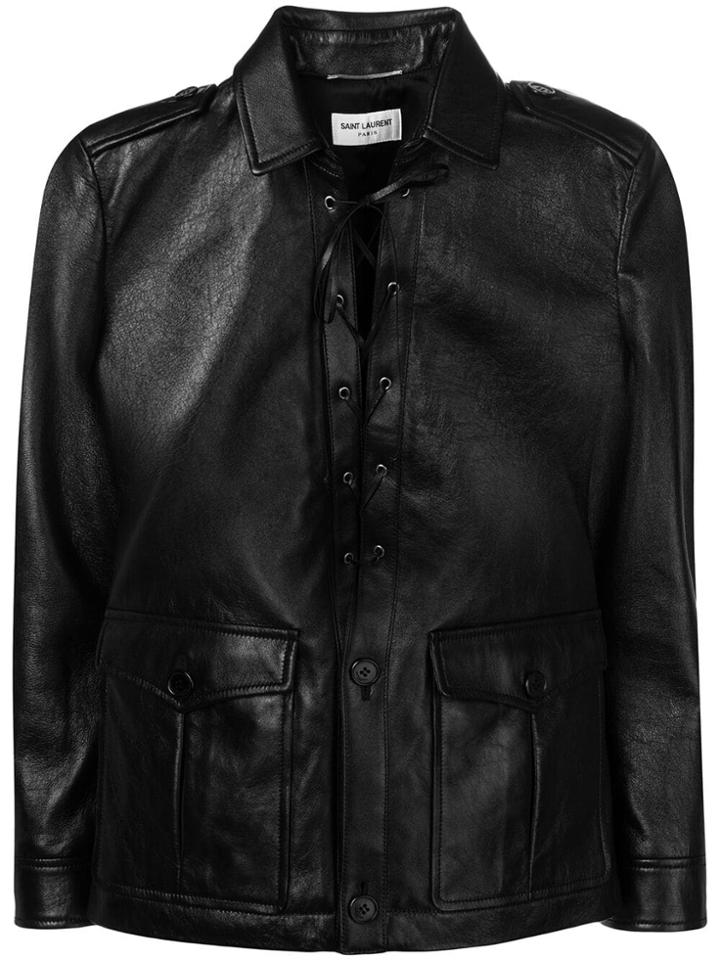 Saint Laurent Safari Dress Lace-front Jacket - Black