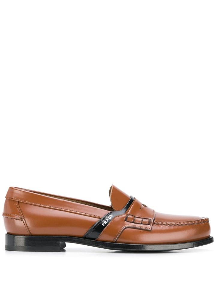 Prada Classic Logo Loafers - Brown