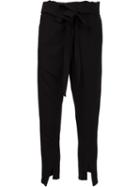 Ann Demeulemeester Belted Fold Trousers, Women's, Size: 36, Black, Cotton/rayon/wool