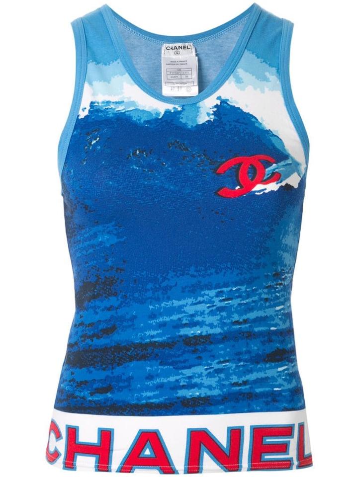 Chanel Pre-owned Wave Print Tank Top - Blue