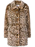 Shrimps Paddy Coat Sand Leopard Fake Fur Coat With Crystal Buttons -