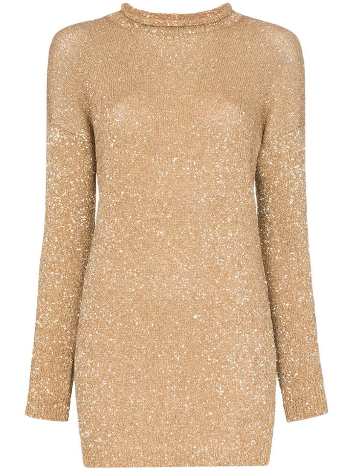 Saint Laurent Glitter Embellished Mini Jumper Dress - Gold