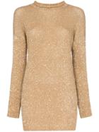 Saint Laurent Glitter Embellished Mini Jumper Dress - Gold