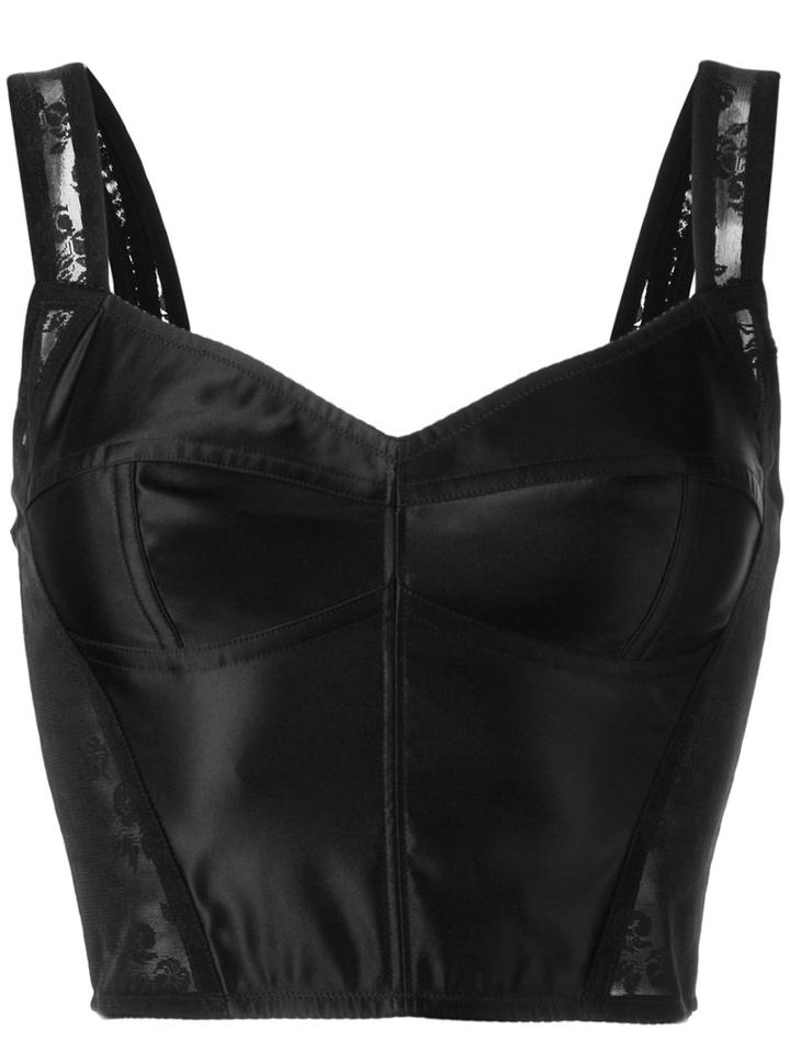 Dolce & Gabbana Lace Detail Bustier Top, Women's, Size: 44, Black, Cotton/polyamide/spandex/elastane
