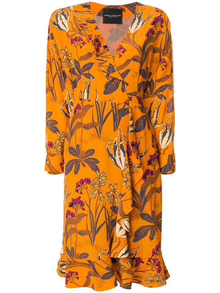 Erika Cavallini V-neck Floral Wrap Dress - Yellow & Orange