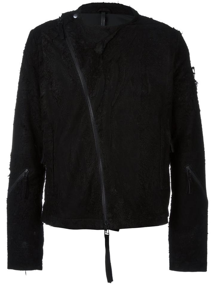 Barbara I Gongini Frayed Biker Jacket, Men's, Size: 50, Black, Sheep Skin/shearling/cotton