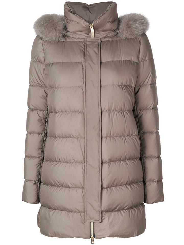 Herno - Fur-lined Padded Coat - Women - Feather Down/fox Fur/polyester/goose Down - 40, Grey, Feather Down/fox Fur/polyester/goose Down