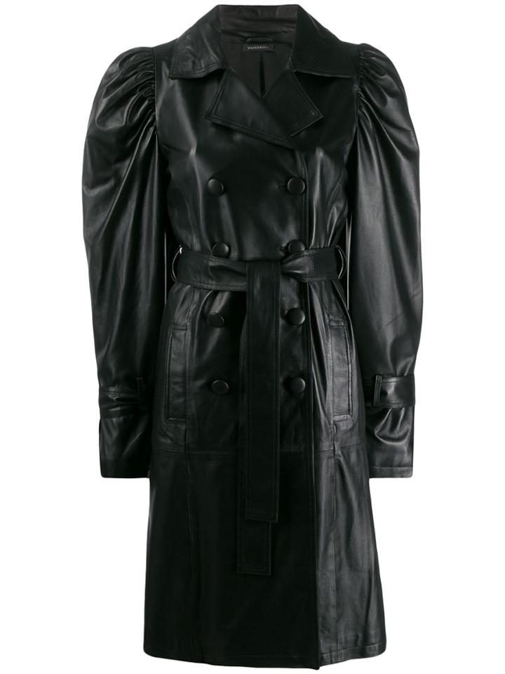 Wandering Double-breasted Puff-sleeves Coat - Black