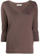 Fabiana Filippi Embellished V-neck T-shirt - Brown