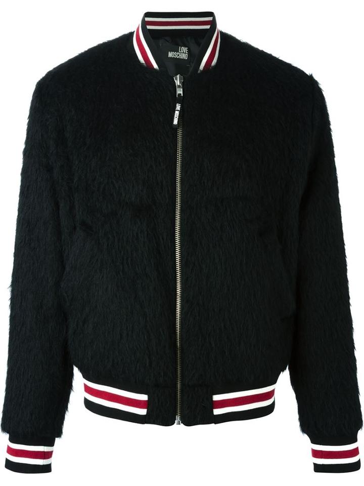 Love Moschino Bomber Jacket, Men's, Size: 48, Black, Virgin Wool/mohair/alpaca/polyester