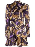 Alessandra Rich Printed Silk Mini Dress - Purple
