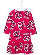 Moschino Kids Heart Logo Printed Dress, Girl's, Size: 8 Yrs, Pink/purple