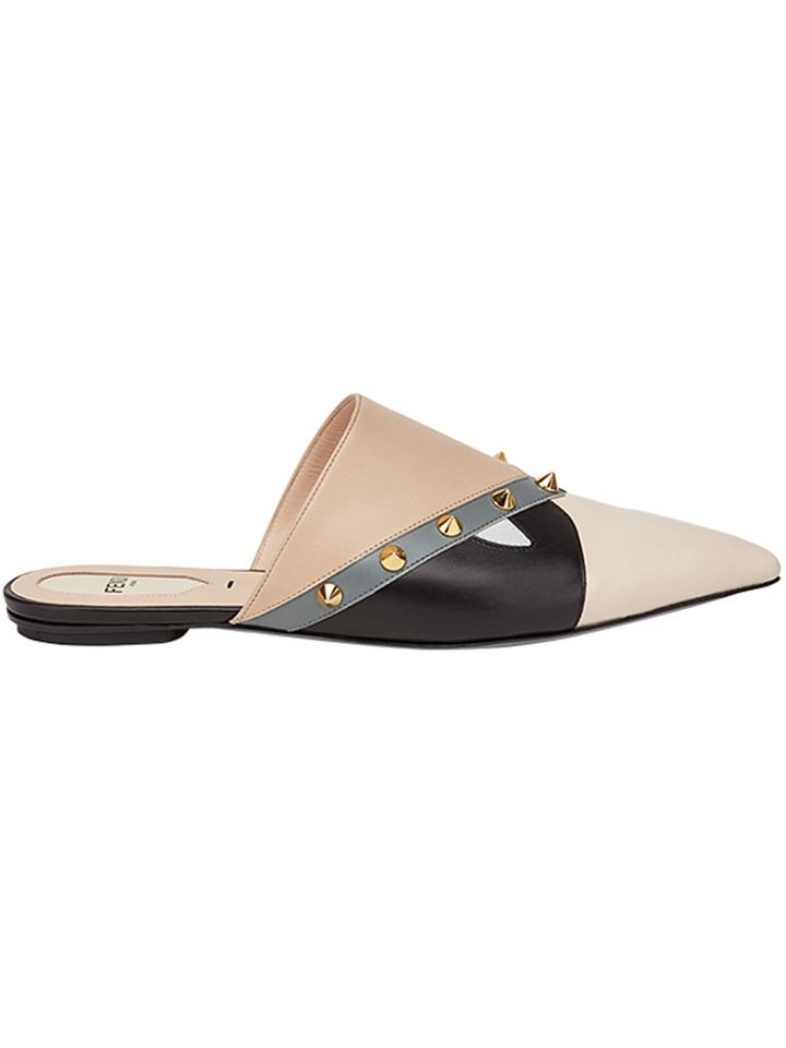 Fendi Pointed Studded Mules - Nude & Neutrals