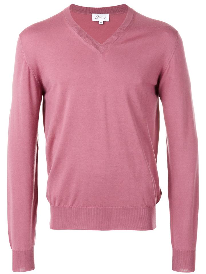 Brioni - V-neck Sweater - Men - Wool - 54, Pink/purple, Wool