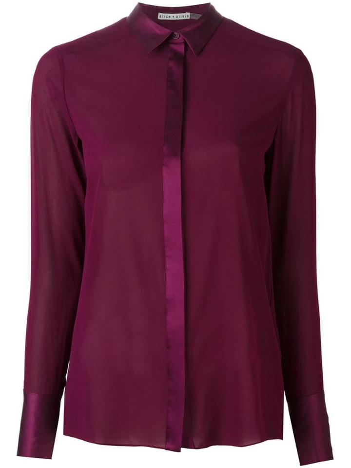 Alice+olivia Semi-sheer Blouse, Women's, Size: Medium, Pink/purple, Silk/spandex/elastane