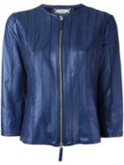 Desa Collection Cropped Paneled Jacket, Women's, Size: 38, Blue, Lurex
