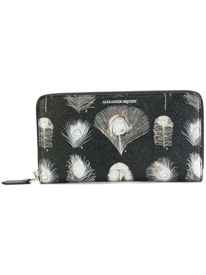 Alexander Mcqueen Feathers Long Zip Wallet - Black