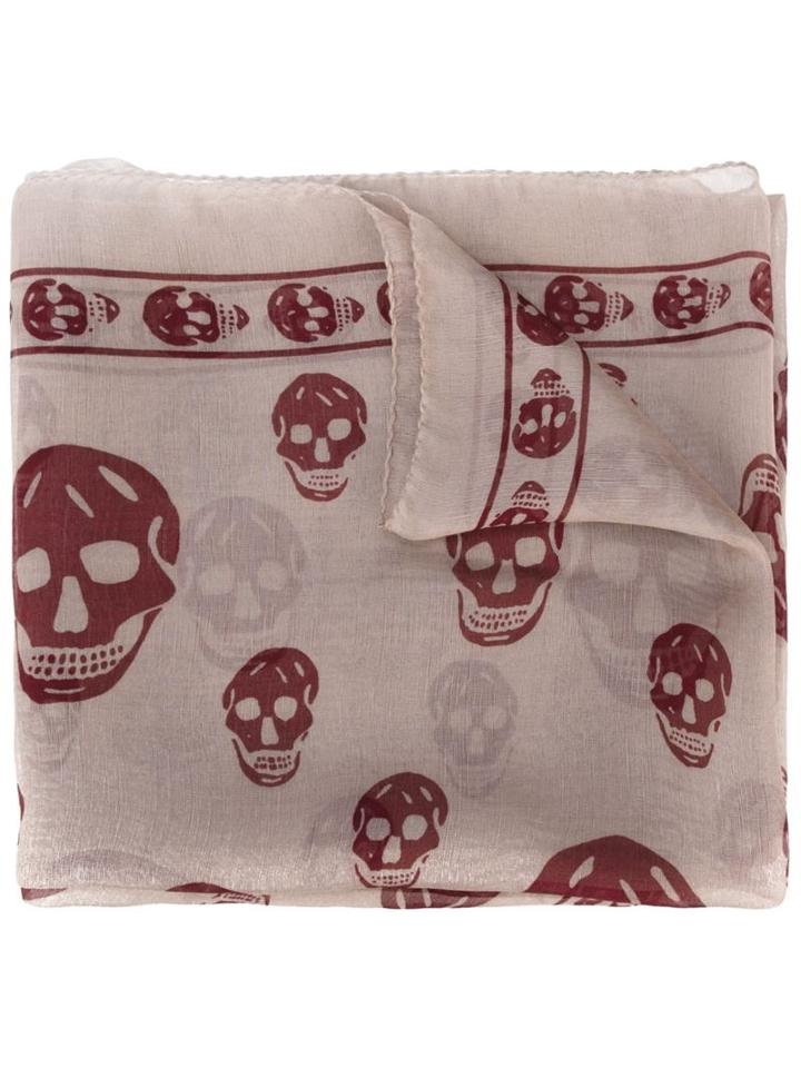 Alexander Mcqueen 'skull' Scarf, Men's, Brown, Silk