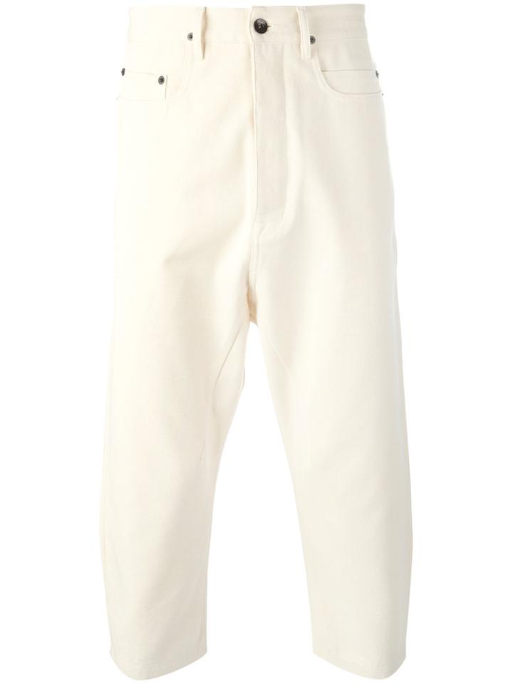 Rick Owens Drkshdw Drop-crotch Cropped Trousers, Men's, Size: 33, Nude/neutrals, Cotton