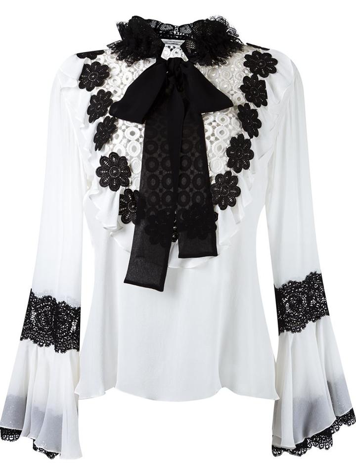 Martha Medeiros Floral Lace Appliqué Blouse