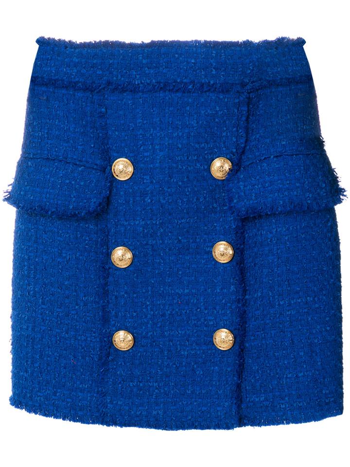 Balmain Button-embellished Tweed Skirt - Blue