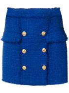 Balmain Button-embellished Tweed Skirt - Blue