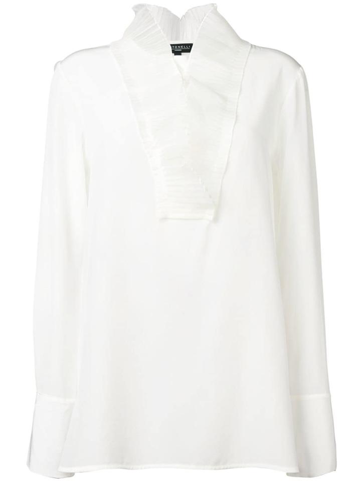 Antonelli Micro-pleated Neck Blouse - White