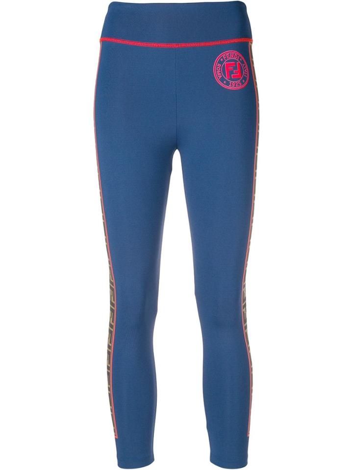 Fendi High Rise Ff Logo Leggings - Blue