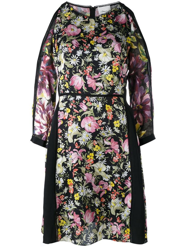 3.1 Phillip Lim - Flower Print Dress - Women - Silk - 4, Black, Silk