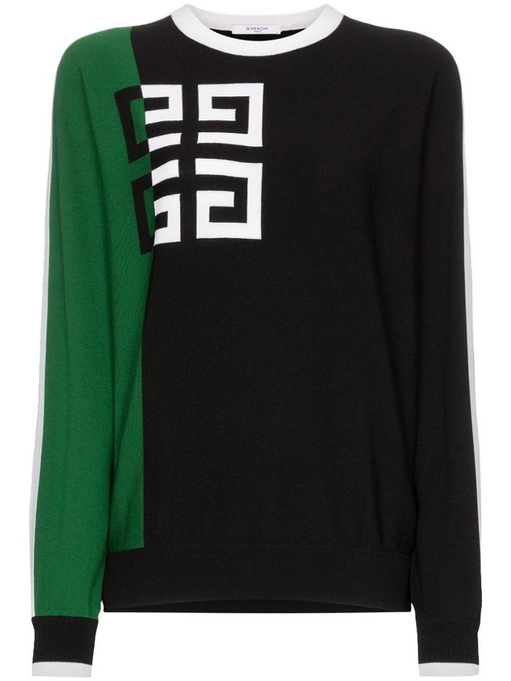 Givenchy Logo Print Two-tone Woollen Blend Jumper - Black