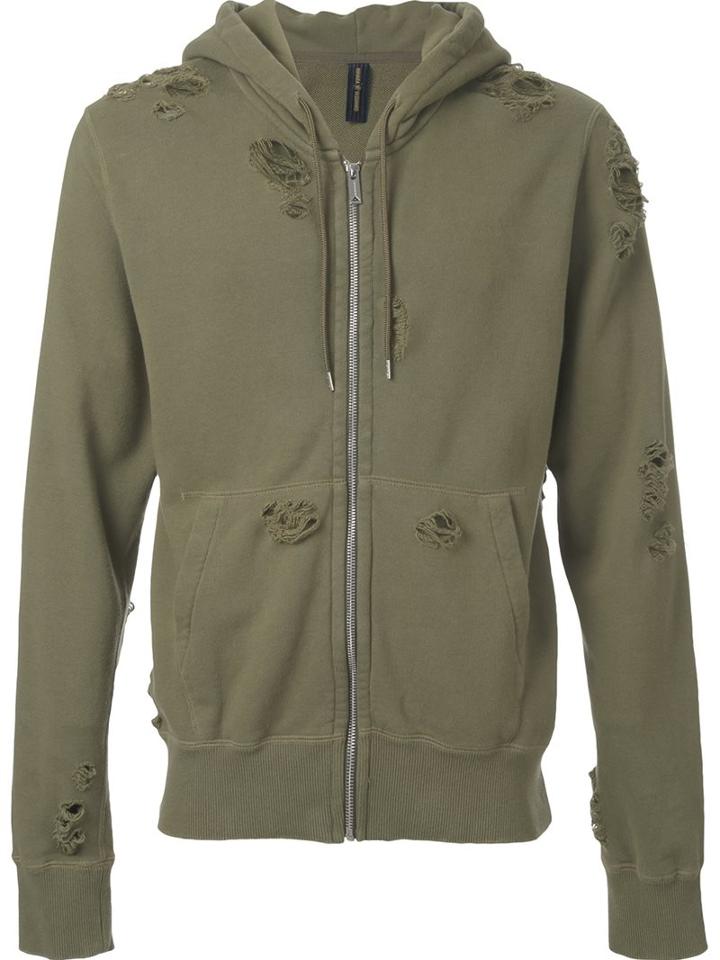 Miharayasuhiro Distressed Hoodie, Men's, Size: 44, Green, Cotton