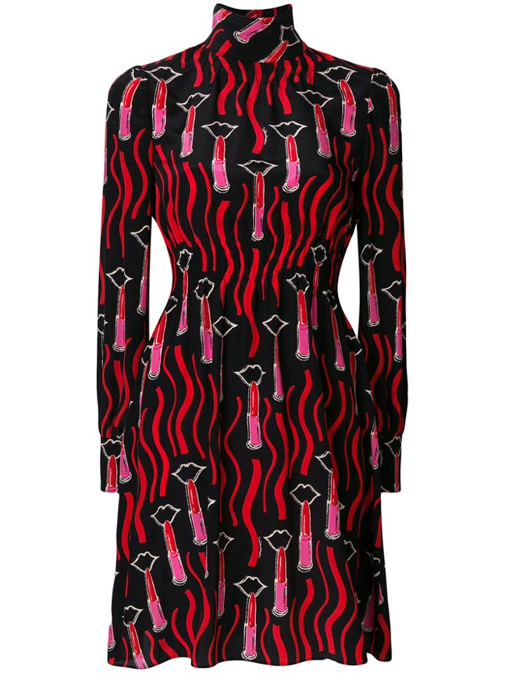 Valentino Lipstick Waves Print Dress - Black