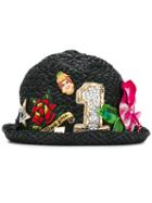 Dolce & Gabbana Embellished Raffia Hat, Size: 59, Black, Viscose/cotton/acetate