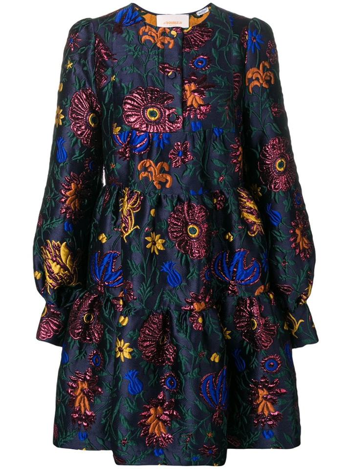 La Doublej Jacquard Peasant Dress - Blue