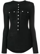 Balmain Button Detail Jersey Top - Black