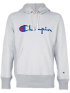 Champion Logo Print Hoodie, Men's, Size: Large, Grey, Cotton/polyester