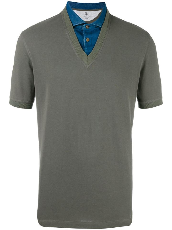 Brunello Cucinelli - Denim Collar Polo Shirt - Men - Cotton - Xl, Green, Cotton
