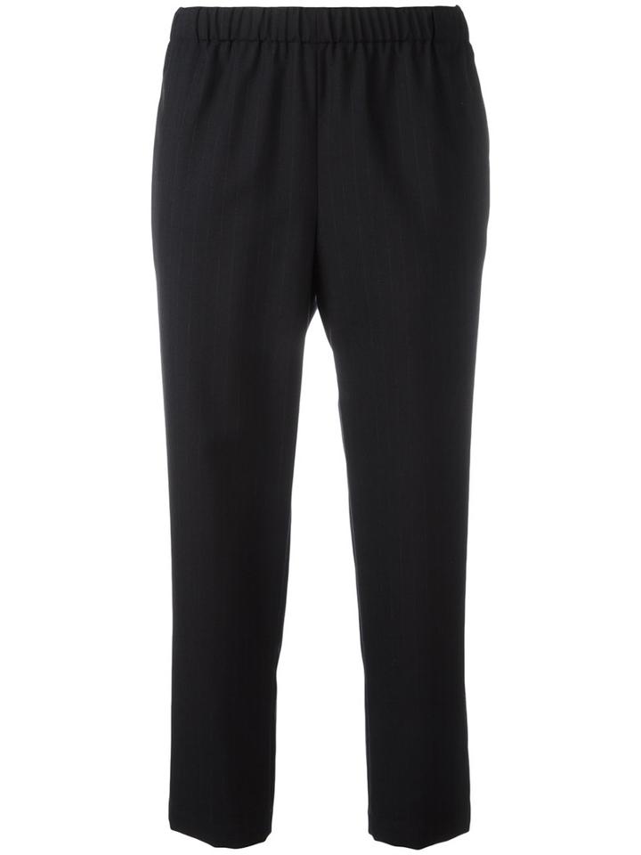 Comme Des Garçons Comme Des Garçons Pinstriped Cropped Trousers, Women's, Size: Medium, Blue, Wool