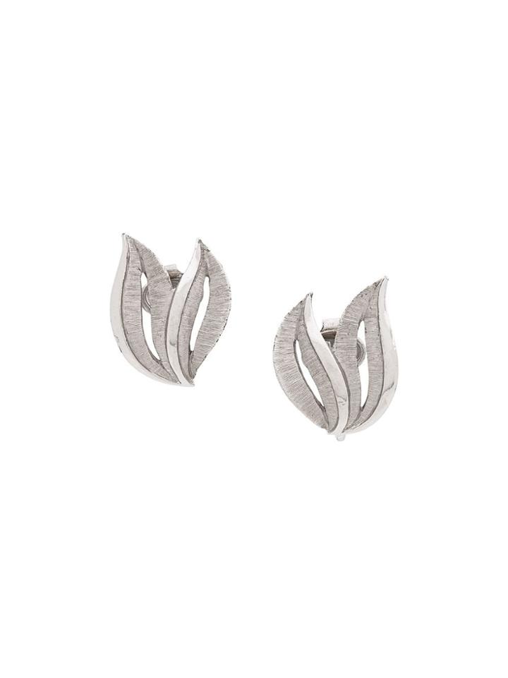 Susan Caplan Vintage 1960's Leaves Clip On Earrings - Silver